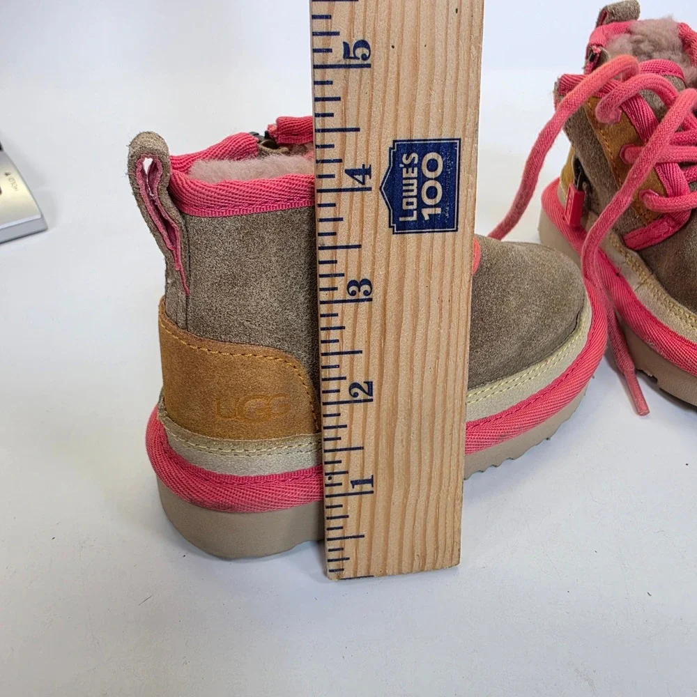 UGG Neumel II Toddler 6C Brown Pink Suede Shearling Lace Up Ankle Boots